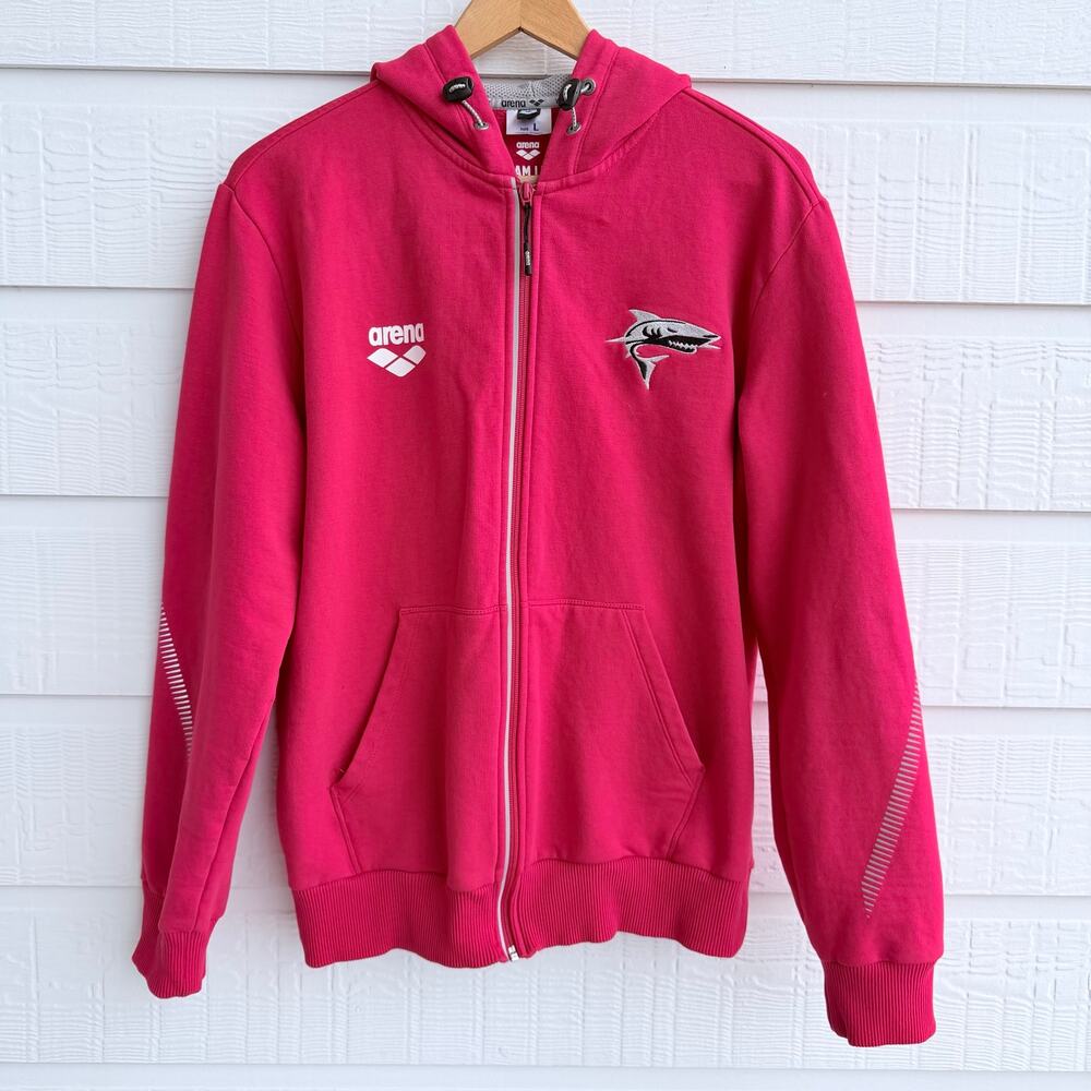 Arena Team Line Sharks Swim Team Hoodie Unisex Adult L Red Full Zip Jacket